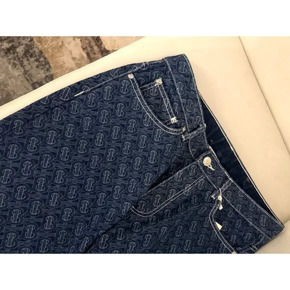 Burberry London England Monogram Denim Jeans With Cuffed Hem & Back Pockets